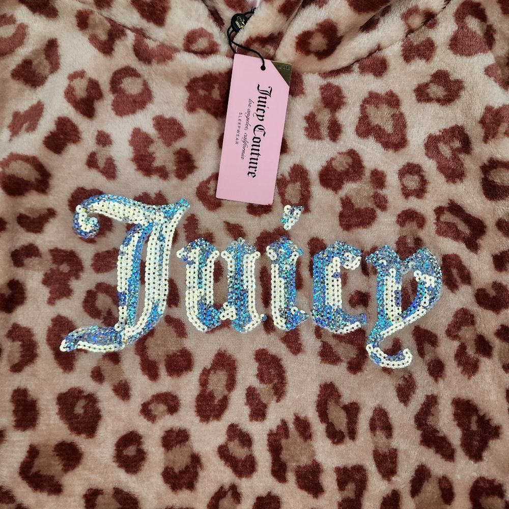 Juicy Couture Sequin Leopard Animal Print Sherpa Hoodie Tunic L/XL - Picture 6 of 11